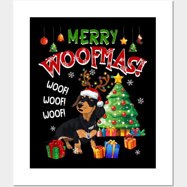 Dachshund Merry Woofmas Awesome Christmas Wall Art by Dunnhlpp